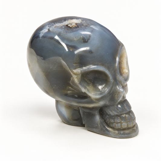 A cosmic alien Chalcedony carved from Earth’s treasures.