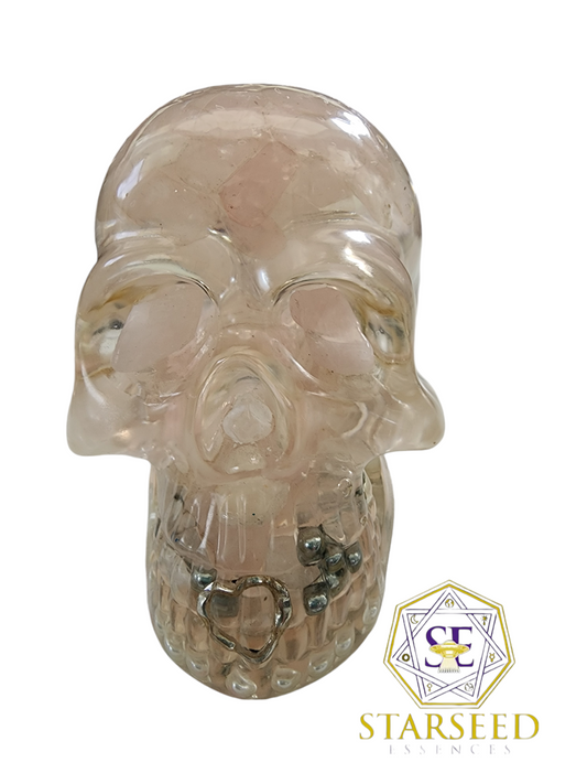 " Hope " Pink Ribbon of Breast cancer Pink Quartz orgonite Skull