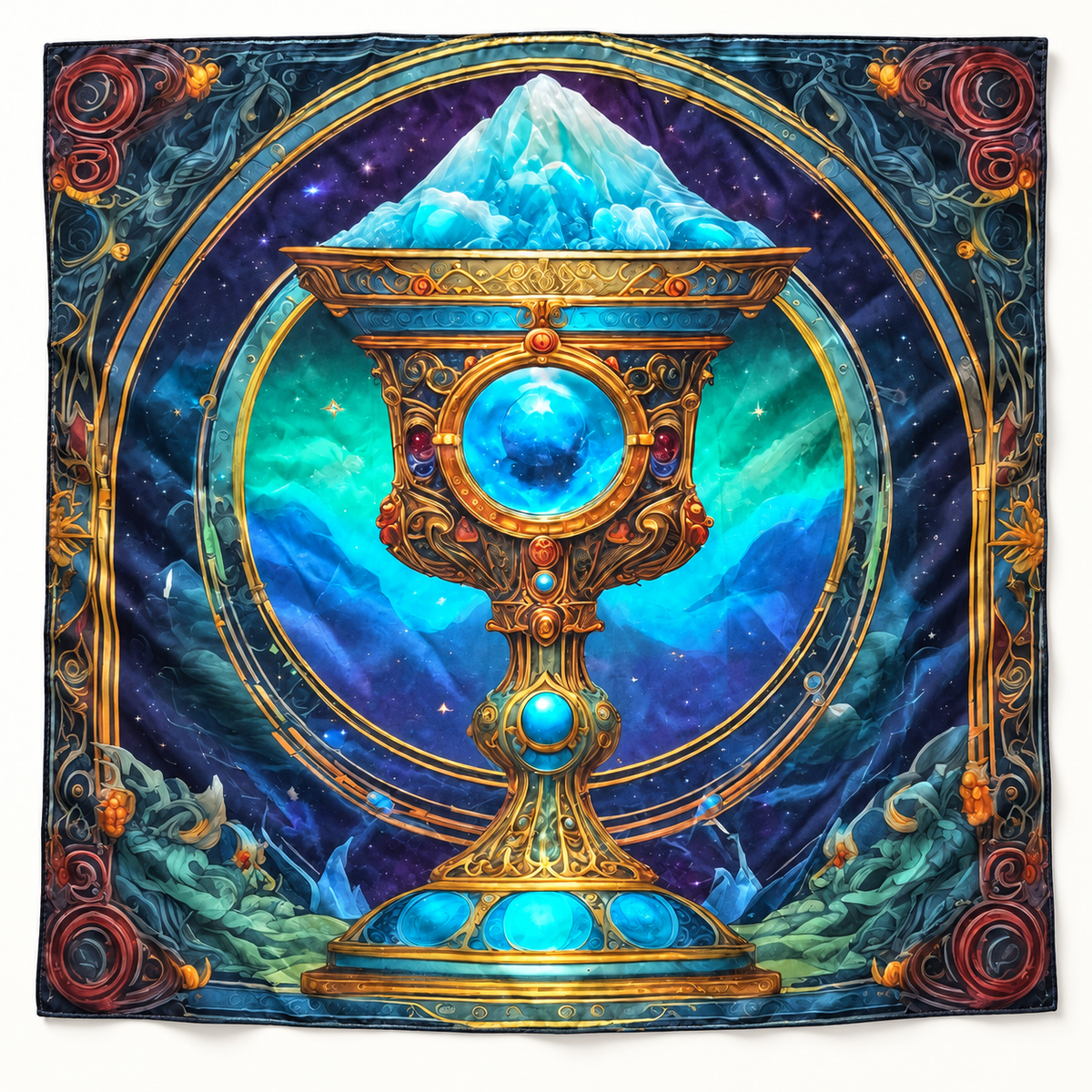 Holy Grail Silk Scarf | Turquoise, Blue & Gold