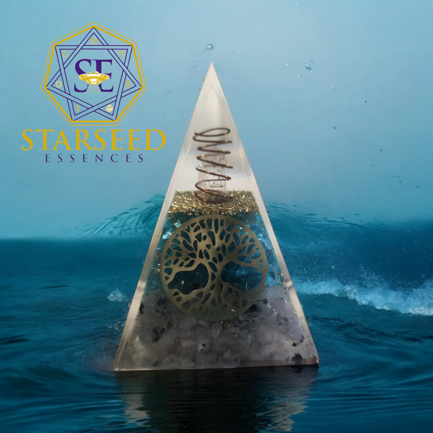 Nubian Orgonite Pyramid Aquamarine and Moonstone
