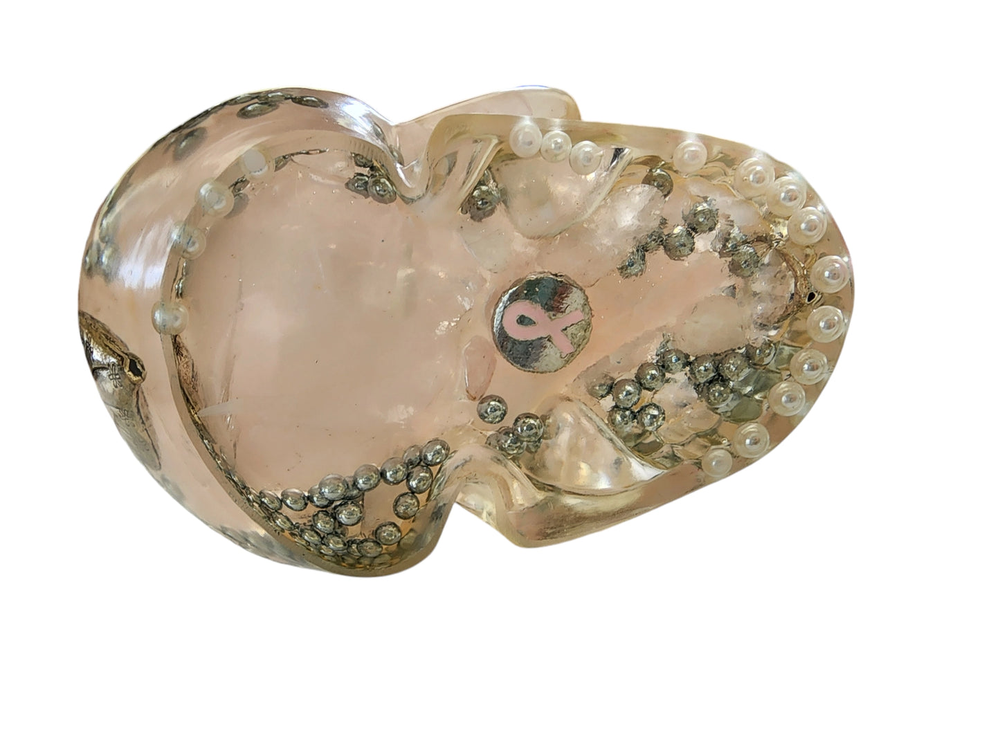" Hope " Pink Ribbon of Breast cancer Pink Quartz orgonite Skull