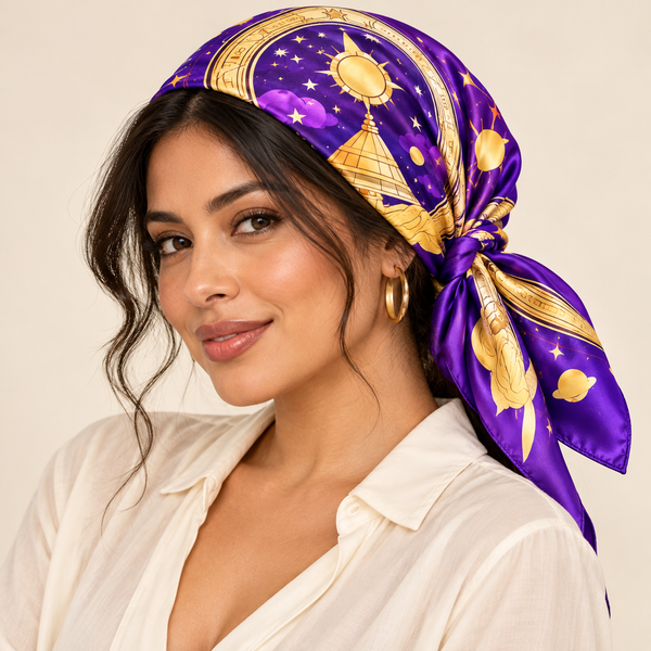 Limited Edition Celestial Silk Scarf | Purple & Gold
