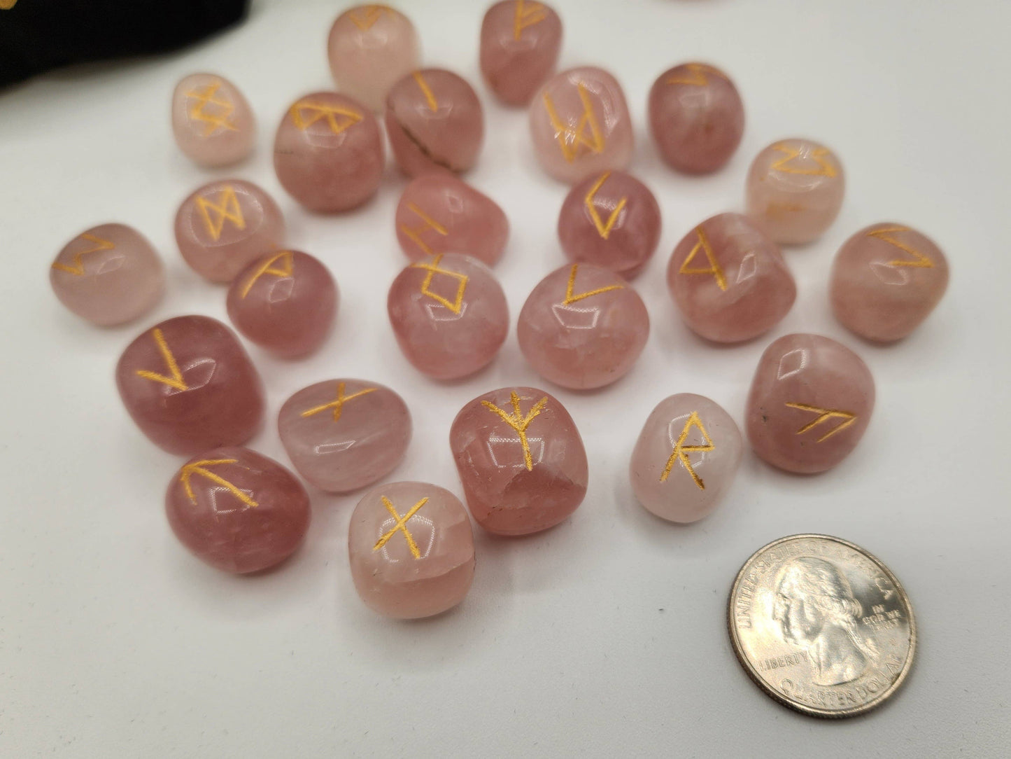 Rose Quartz  Rune Sets  & Velvet Pouch and Grid: Rune Sets with Velvet Pouch